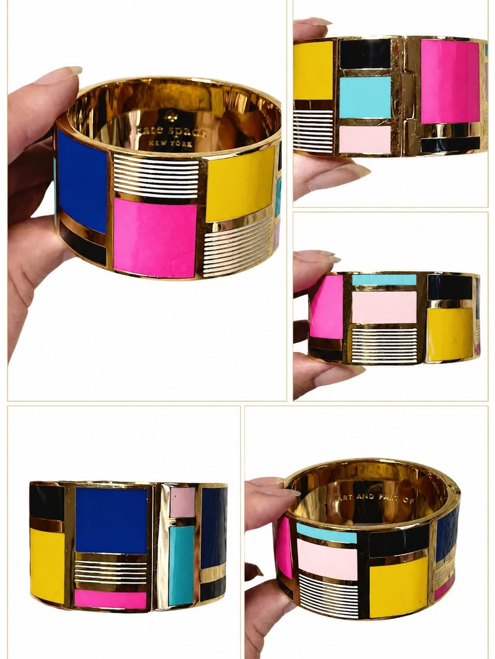 Kate Spade “Be Art And Part Of” Geometric Colorblock Women’s Hinged Bangle